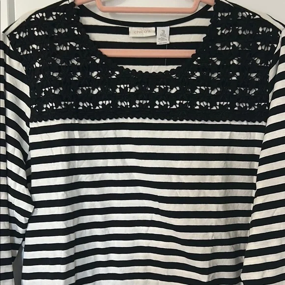 Chico's Black and White Striped Lace Blouse - Picture 3 of 8